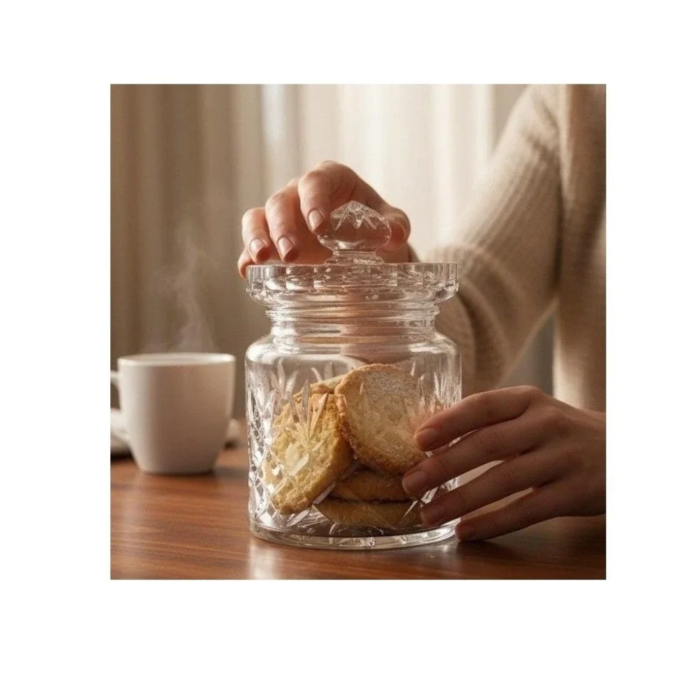 Vintage‎ Cut Crystal Storage Jar, Cookie Biscuit Barrel, Vanity Jewelry Decor